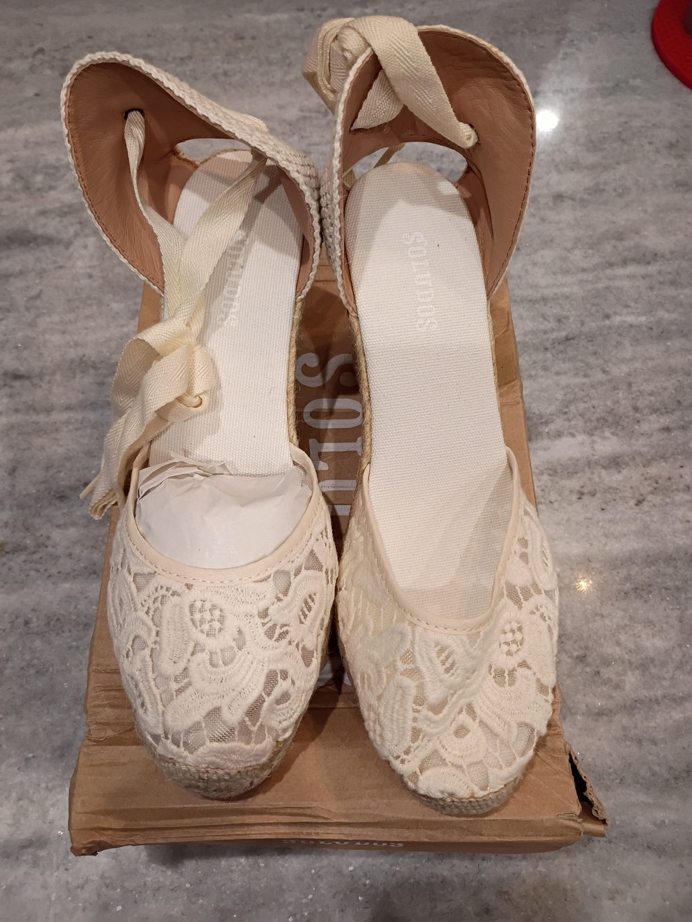 Soludos Cream Lace Espadrille Wedges Women's Size 9 New